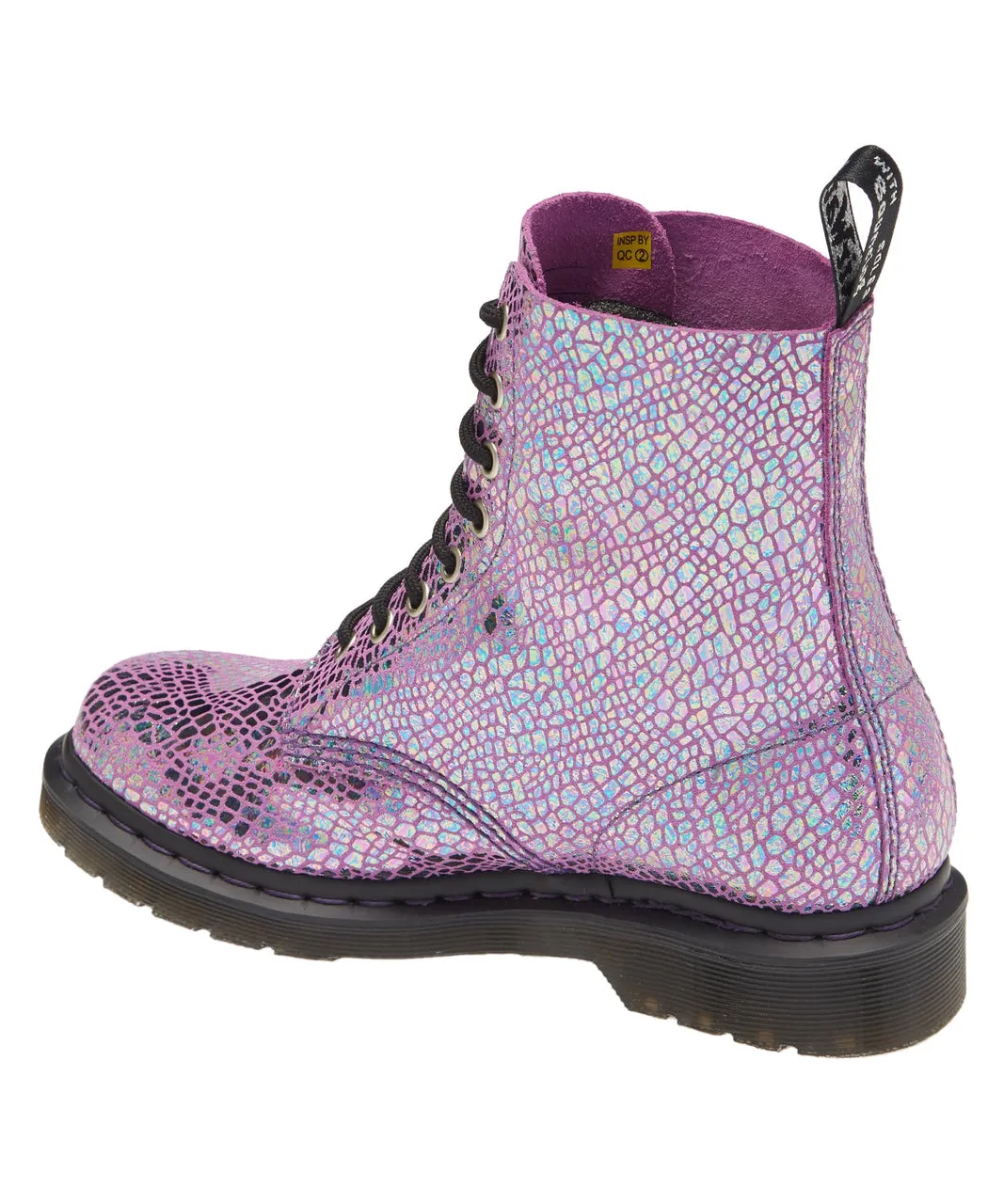 1460 Pascal Violet Mirror Shift Suede Snake Boots