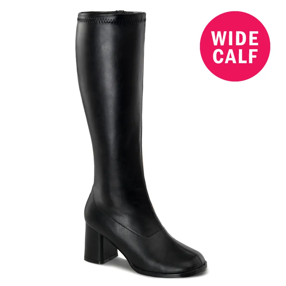 3 Inch Heel GOGO-300WC Black Pu  (Wide Calf)