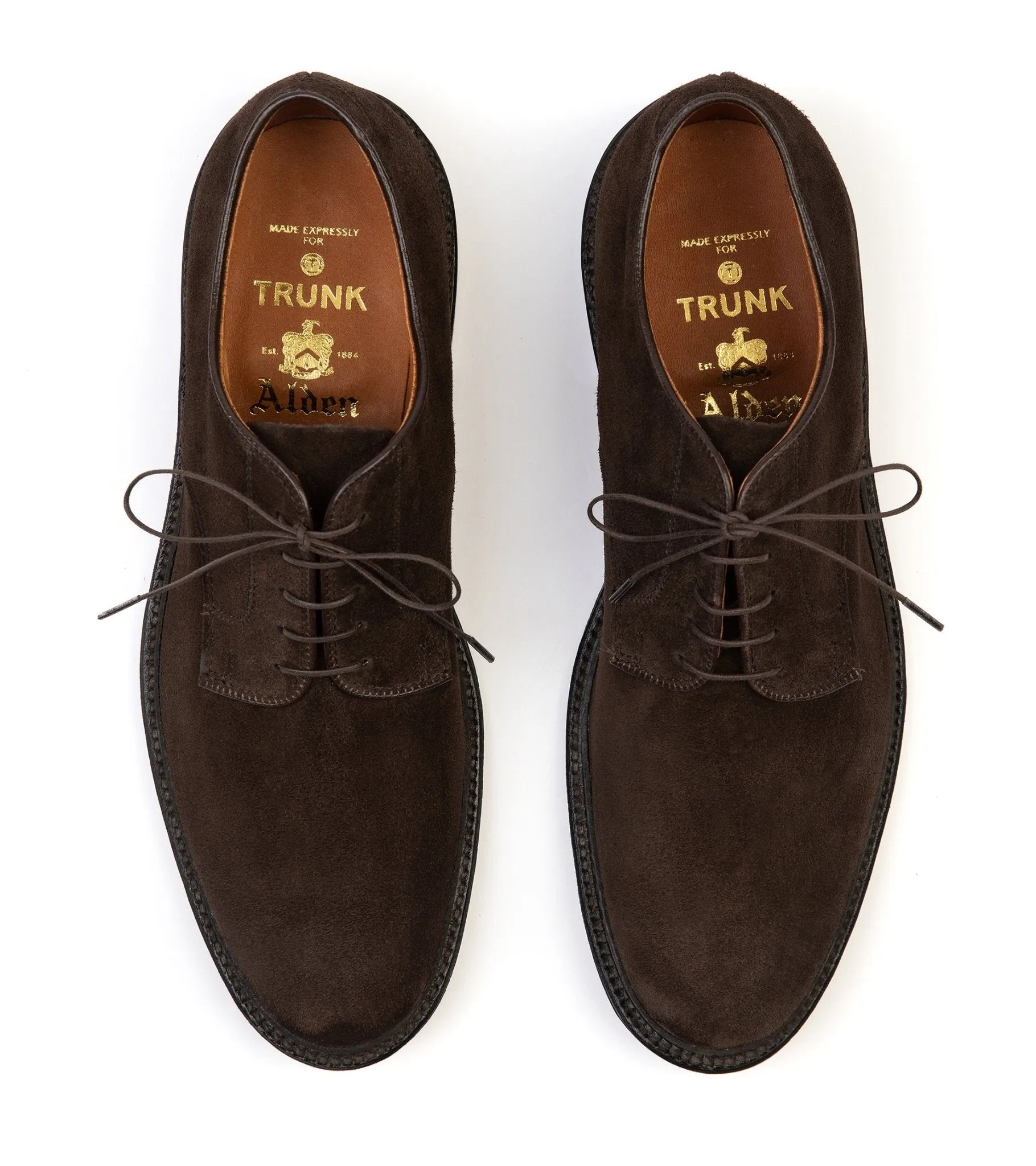 Alden Unlined Suede Plain Toe Blucher Shoe: Chocolate 29334F