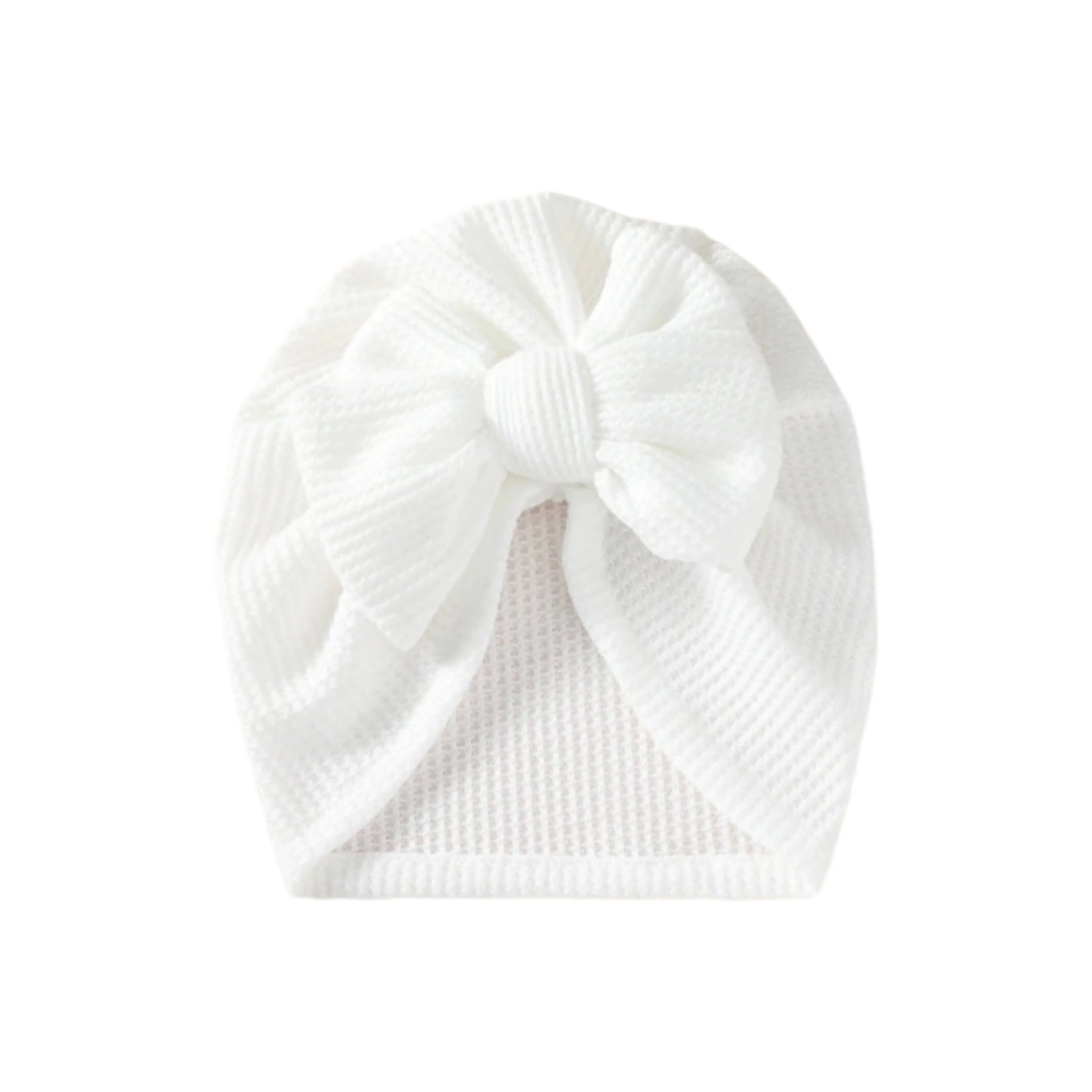 Baby Girl Waffle Bow Turban in White