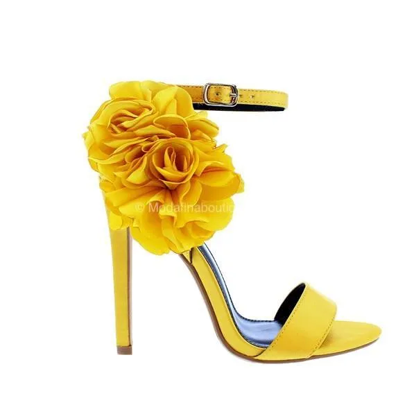 Bada Ankle Strap Side Flower Open Toe High Heel