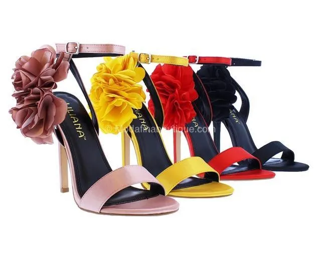 Bada Ankle Strap Side Flower Open Toe High Heel