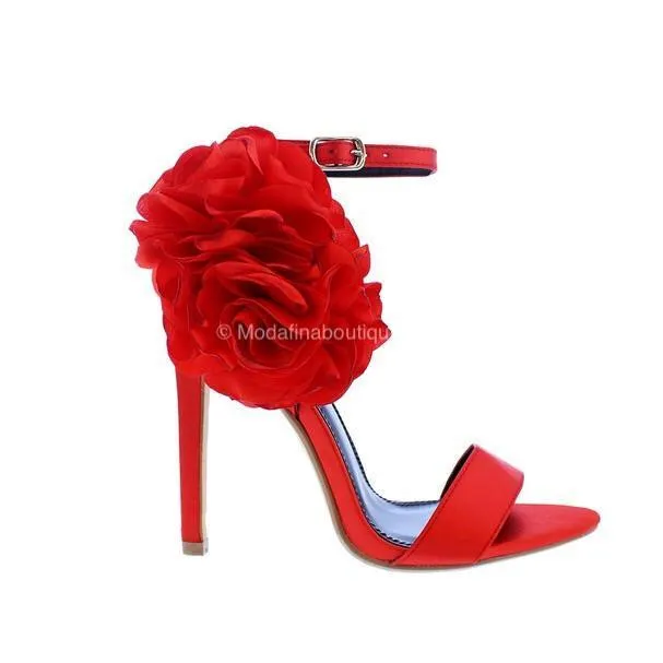 Bada Ankle Strap Side Flower Open Toe High Heel