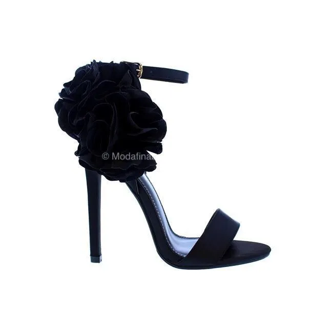 Bada Ankle Strap Side Flower Open Toe High Heel