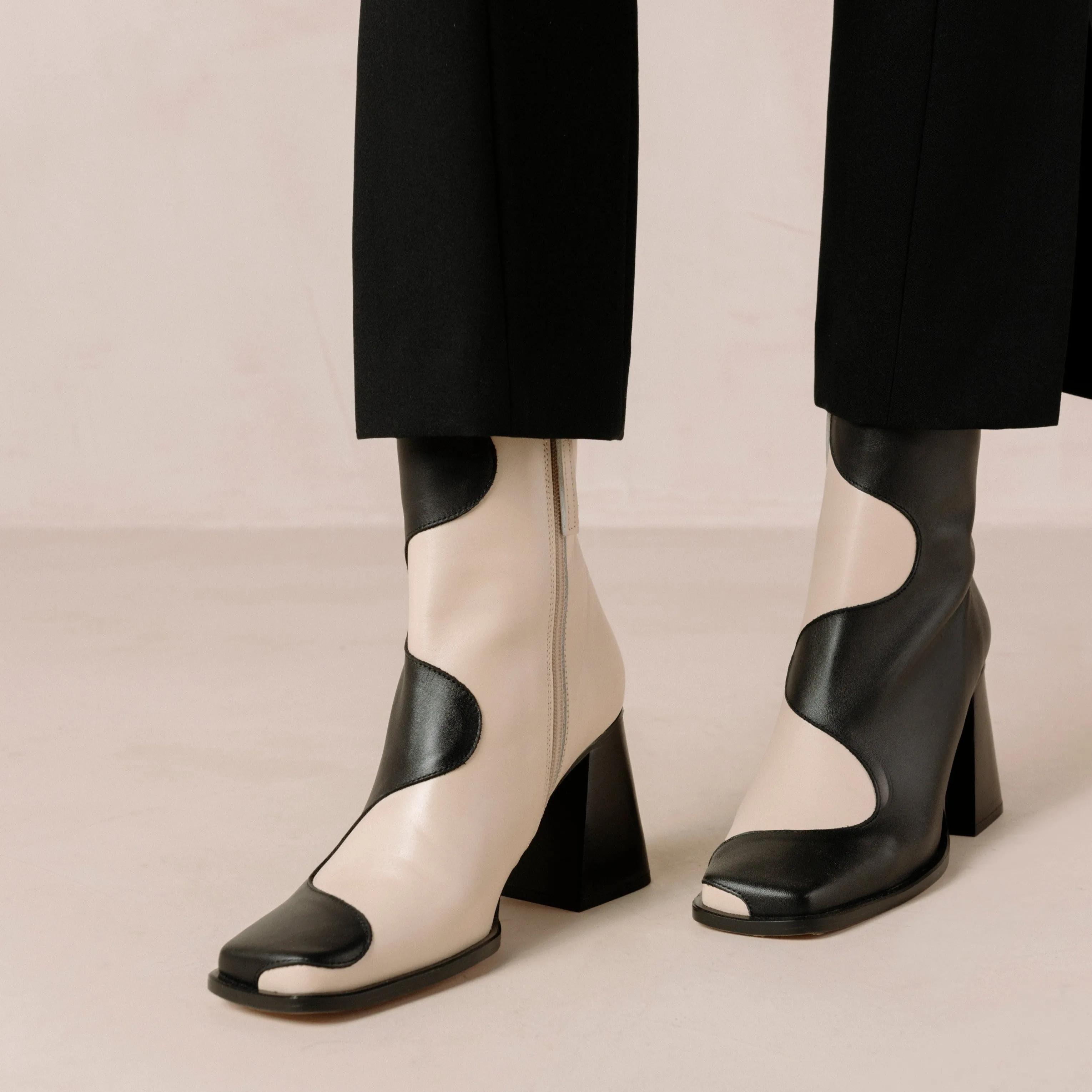 Blair Bicolor Black Cream Ankle Boots