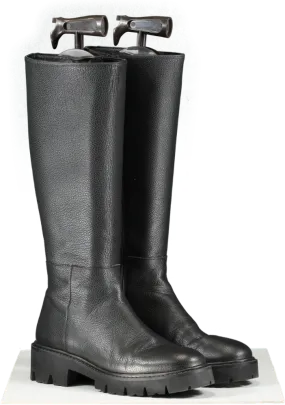 Bobbies Paris Black Leather Chunky Knee High Boots UK 5 EU 38 👠