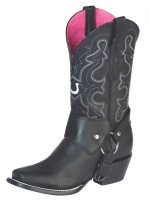 Botas Vaqueras Rodeo con Arnes de Piel Genuina para Mujer 'El General' - ID: 51135