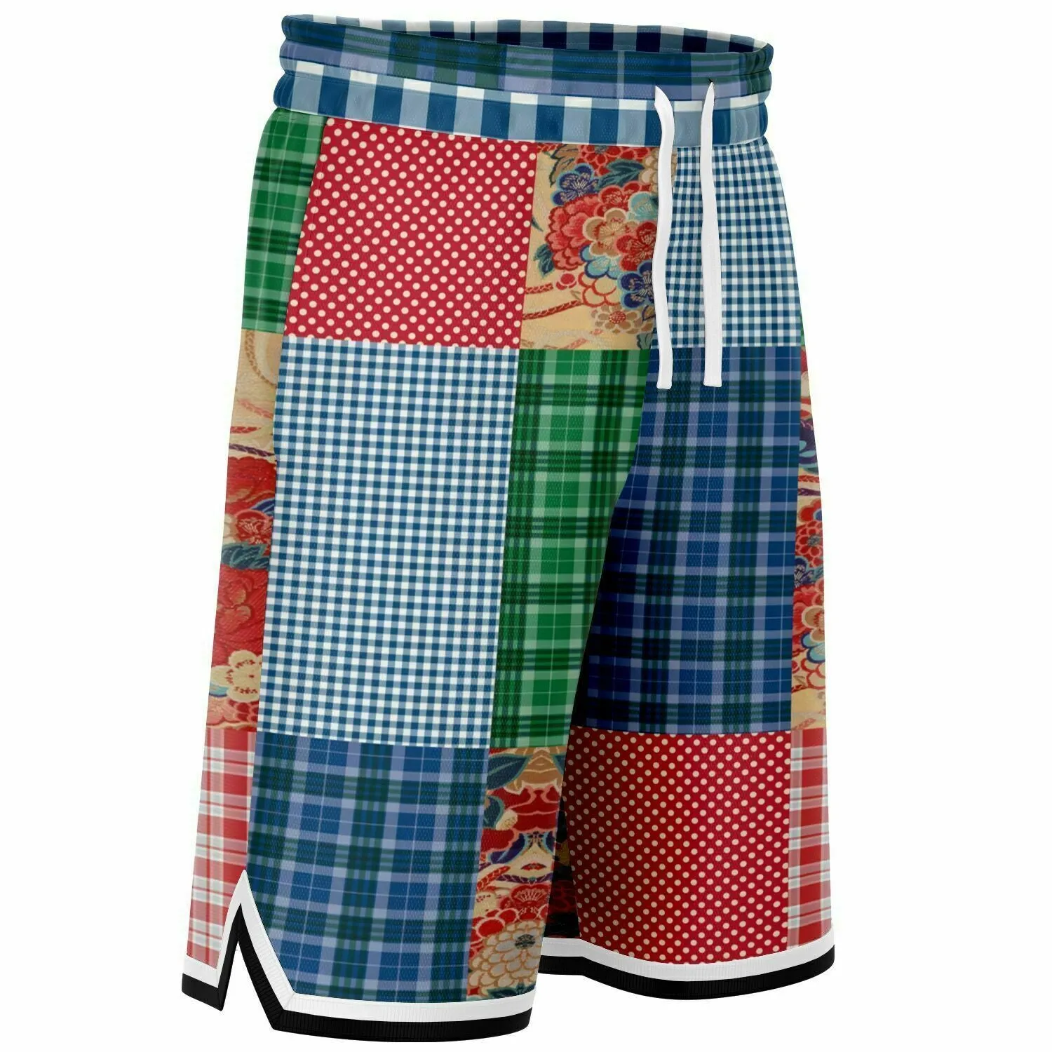 Busan Fleur Floral Plaid Patchwork Basketball Shorts