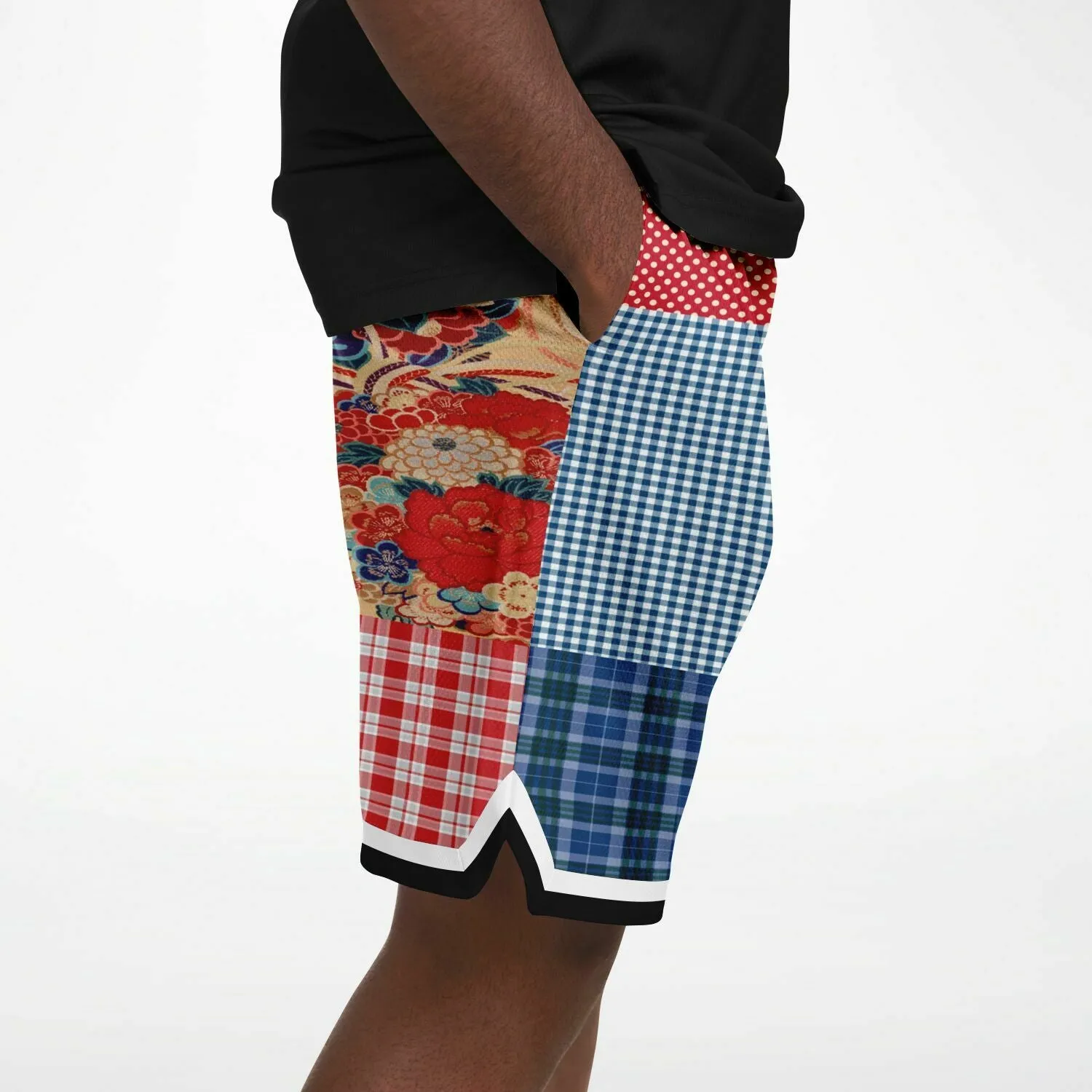 Busan Fleur Floral Plaid Patchwork Basketball Shorts