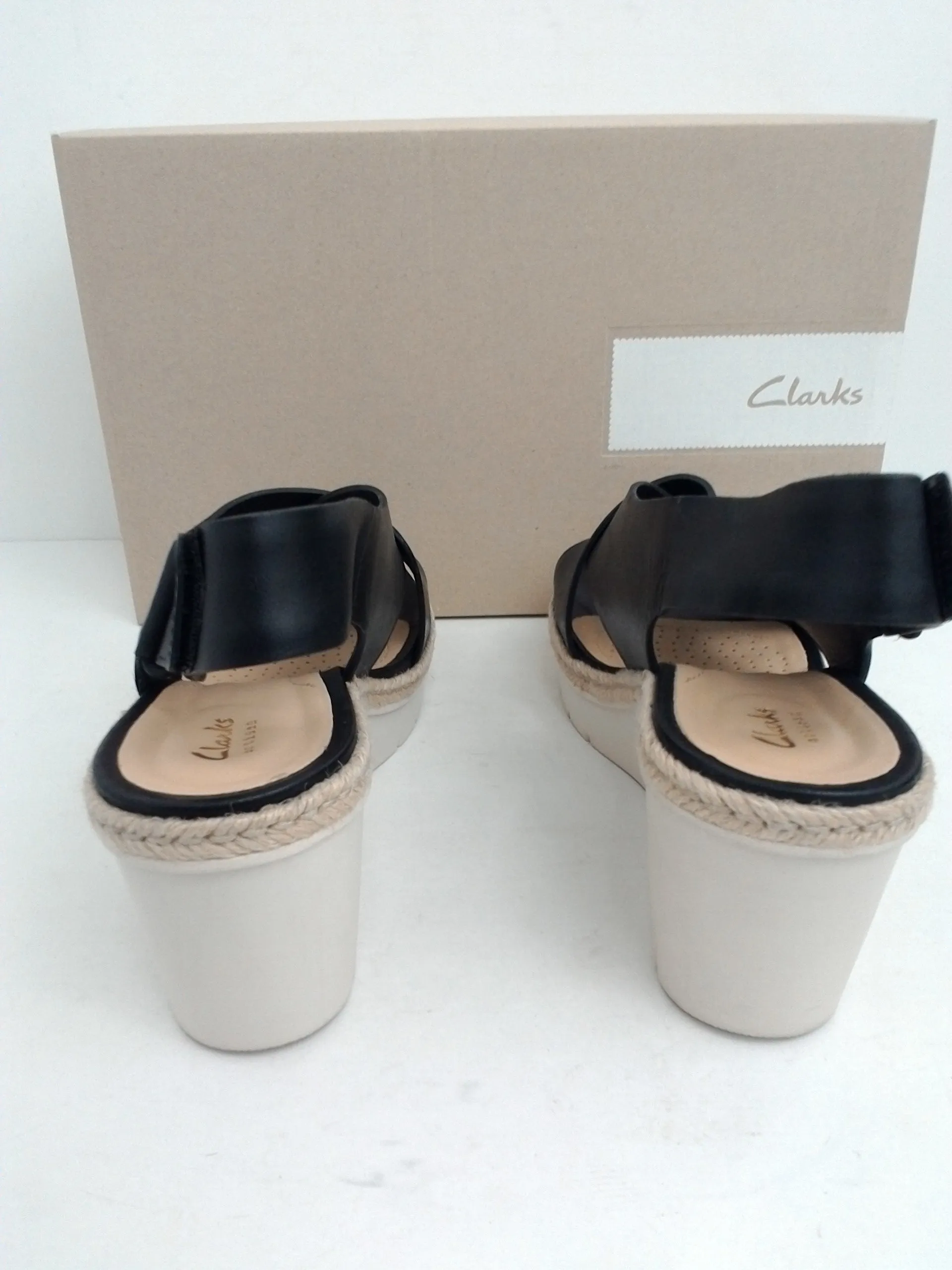 Clarks Women's Wedge Black Leather Sandal