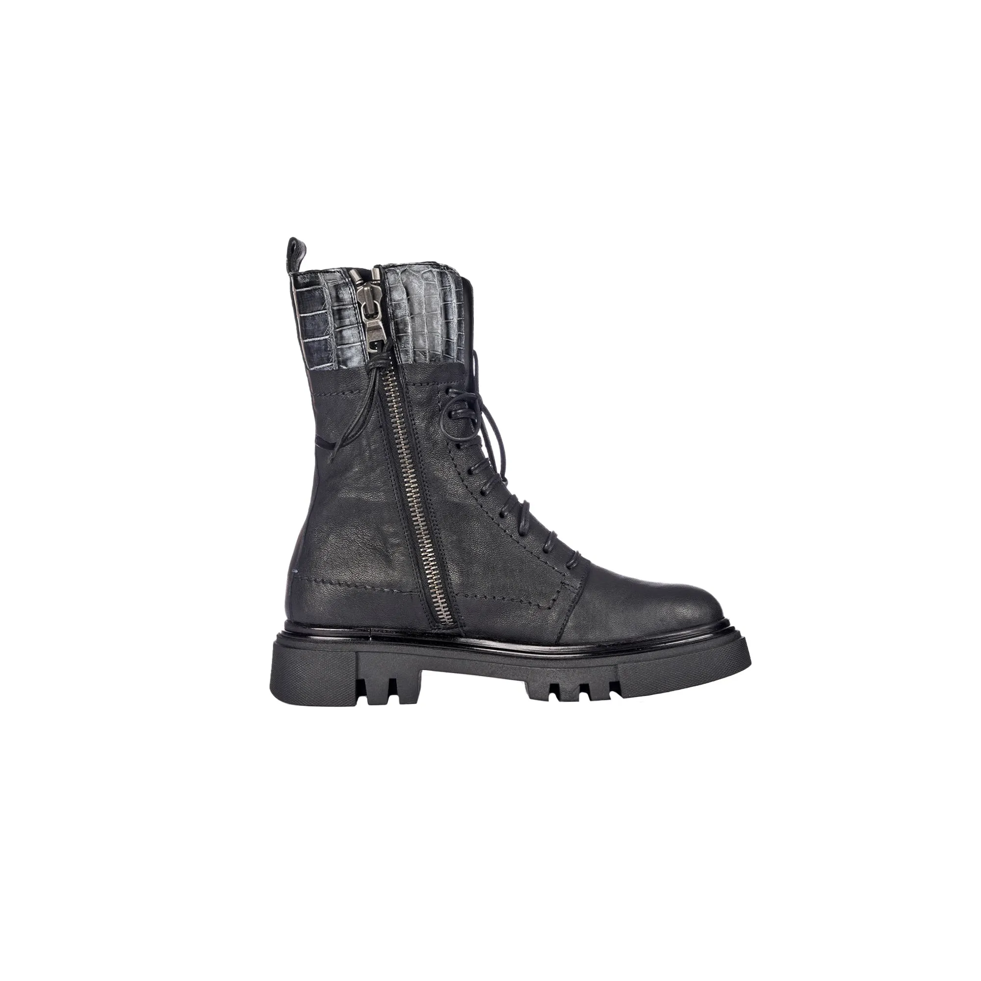 Combat Boot Old Iron Black with Crocodile