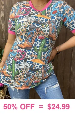 Country Western & Blue leopard print tee