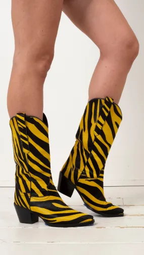 Dagget Mid Shaft Boots - Yellow/Black Zebra