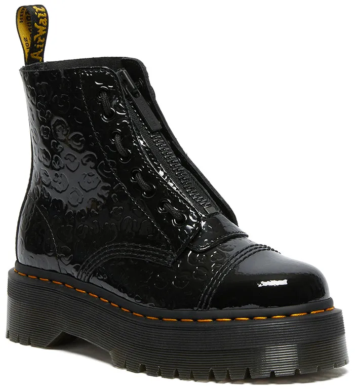 Dr Martens Womens Leather Hi Top Sinclair Black Patent Leopard