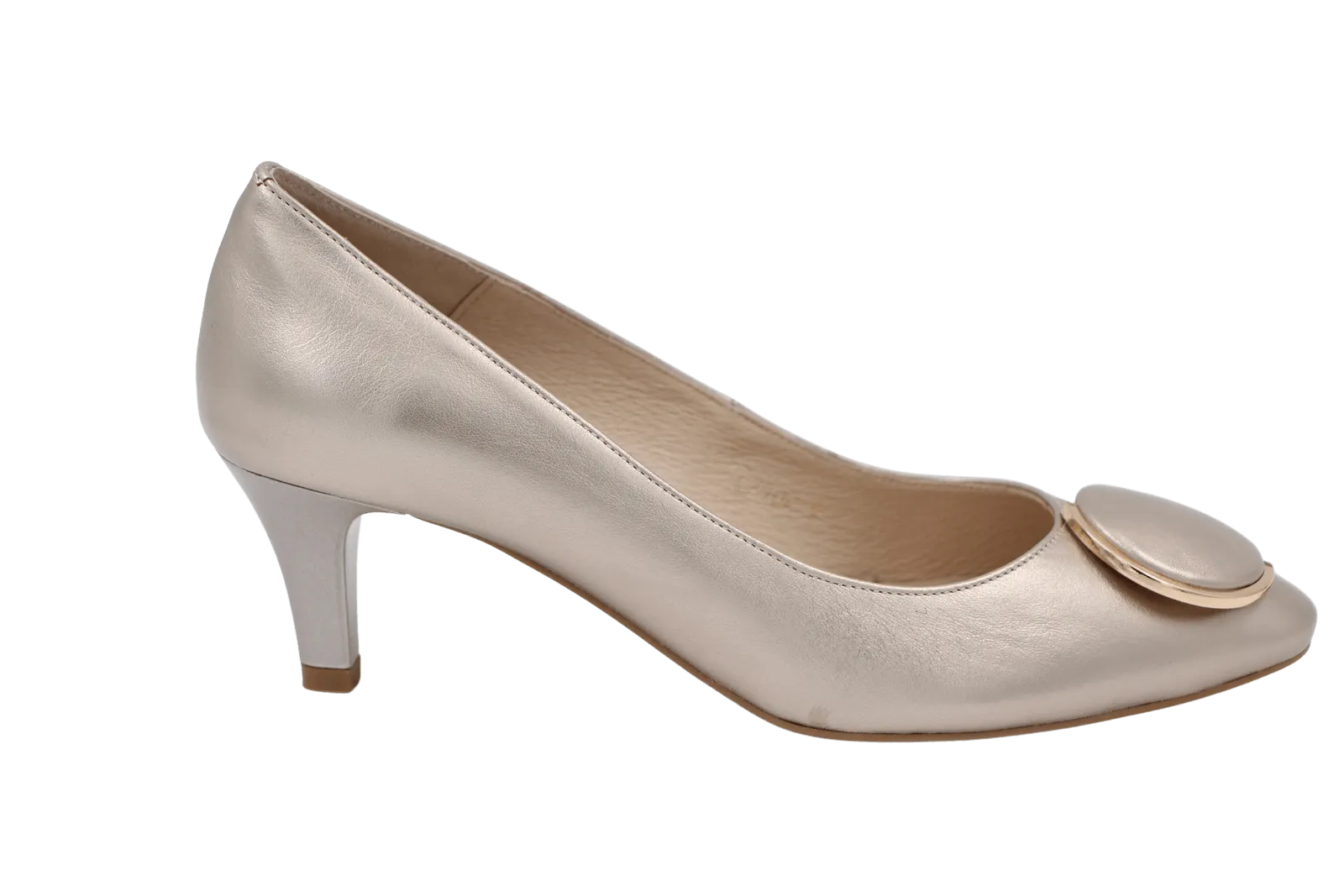 EMIS Gold Mid Heel Shoe with button detail