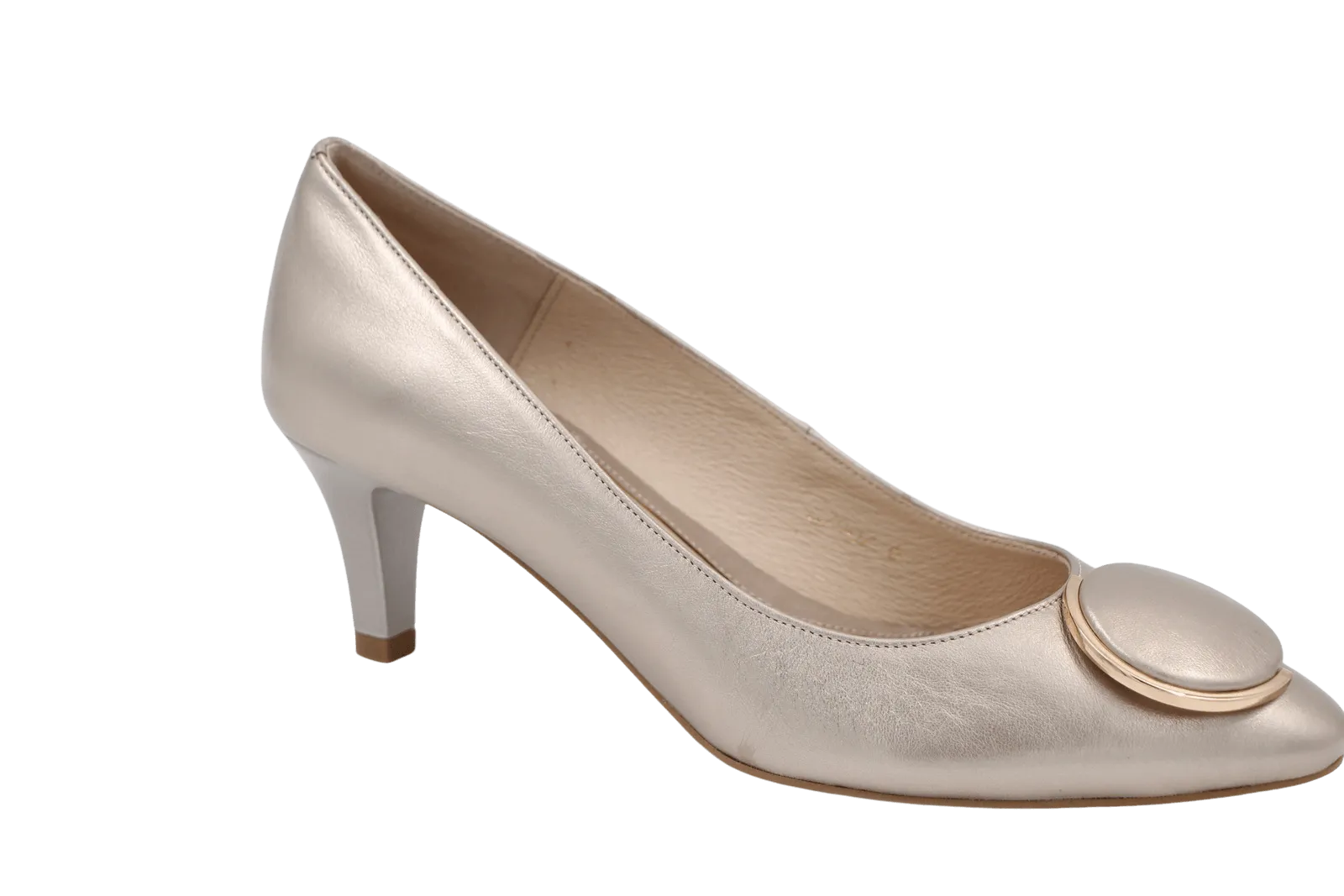 EMIS Gold Mid Heel Shoe with button detail