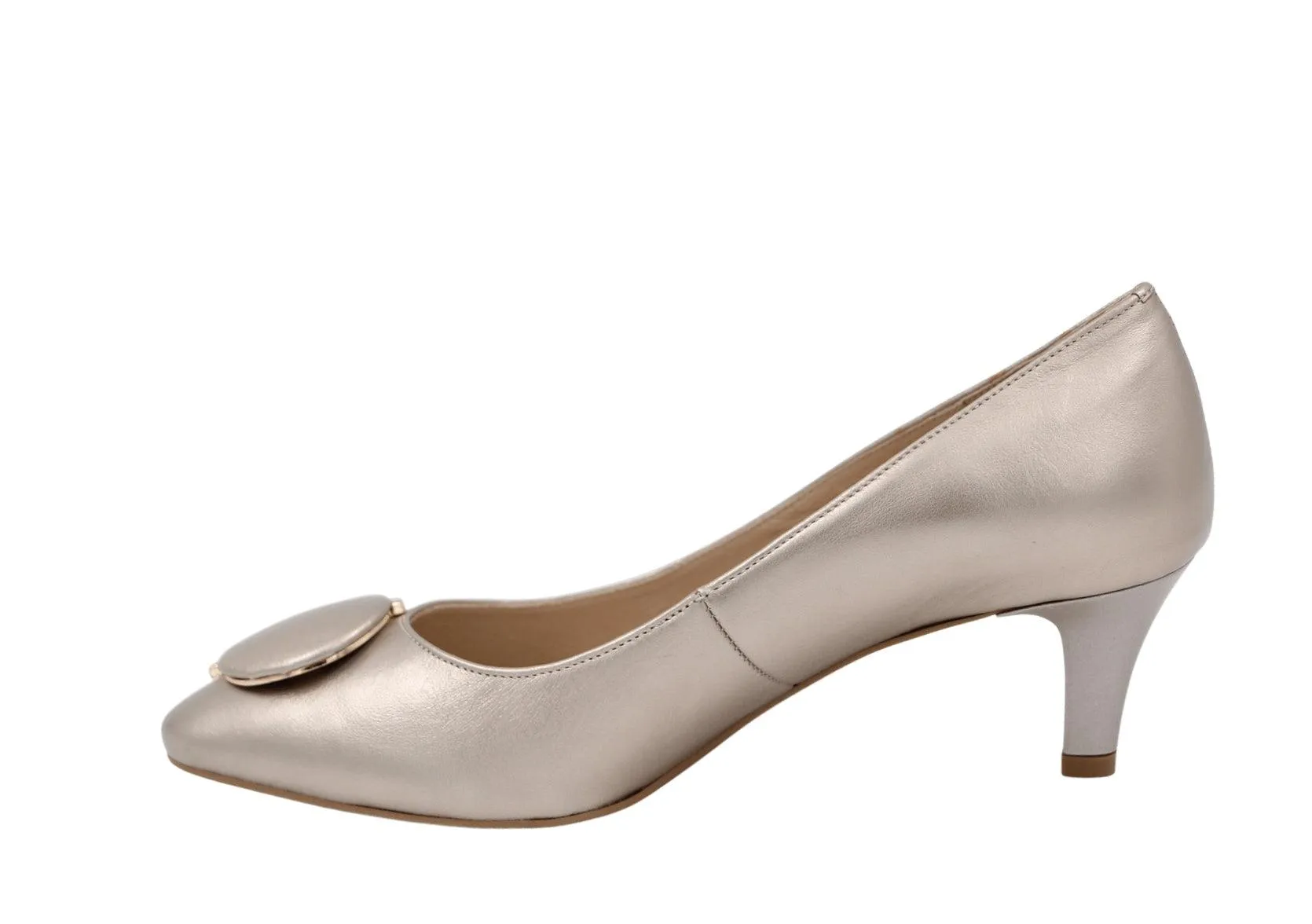 EMIS Gold Mid Heel Shoe with button detail