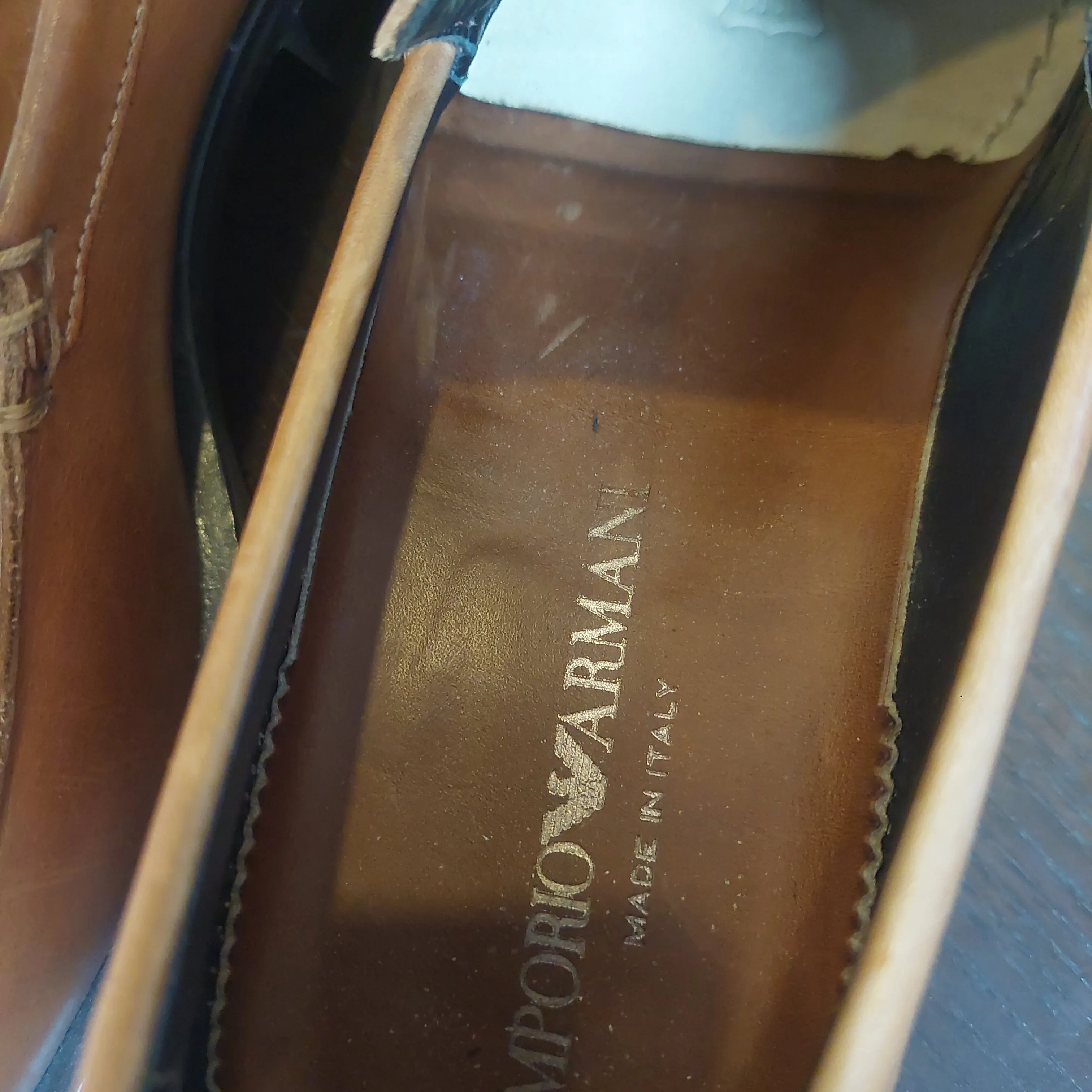 Emporio Armani Men's Brown Leather Slip-on Shoes | Pre Loved |