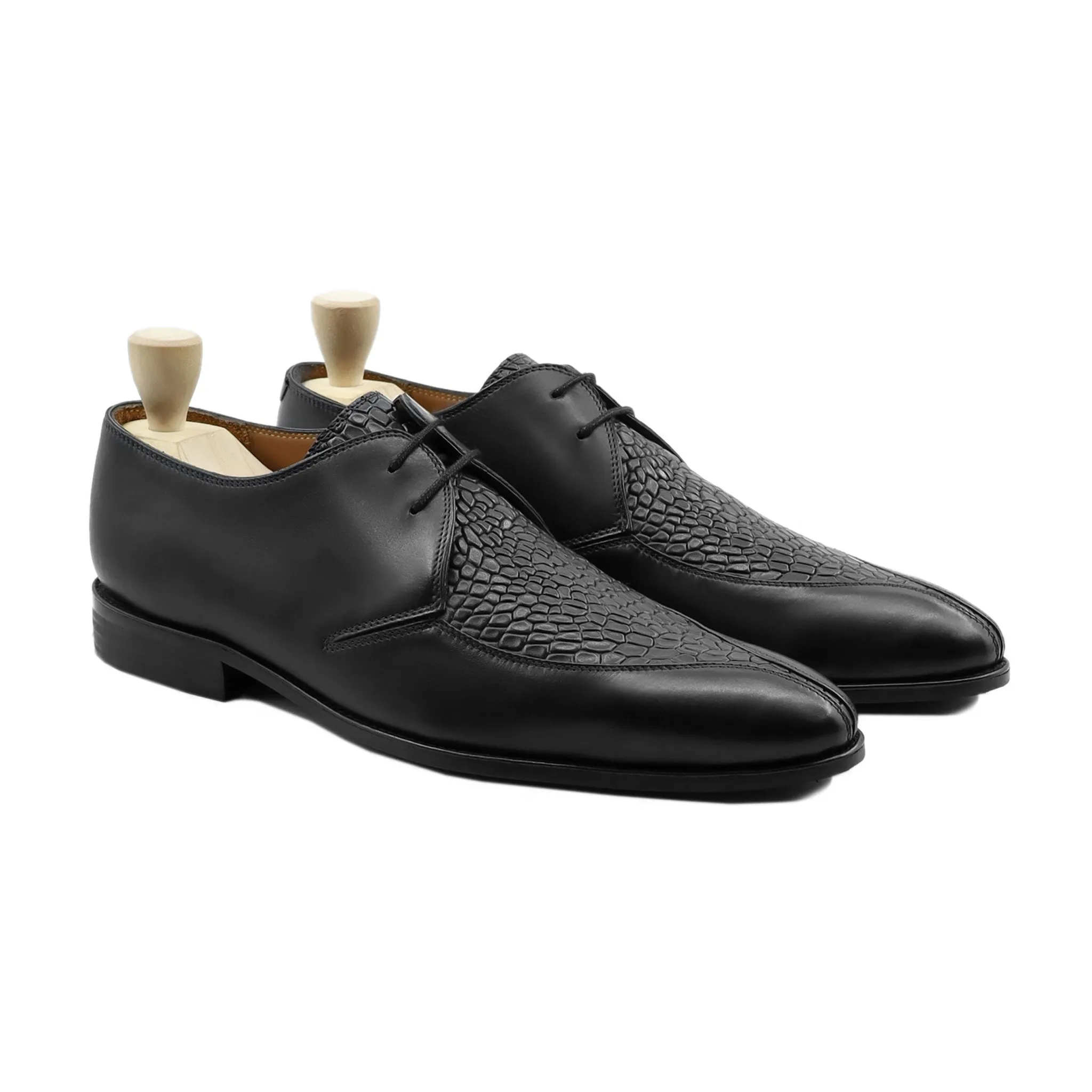 Ibiza - Men's Black Calf and Printed Crocodile Leather Derby Shoe