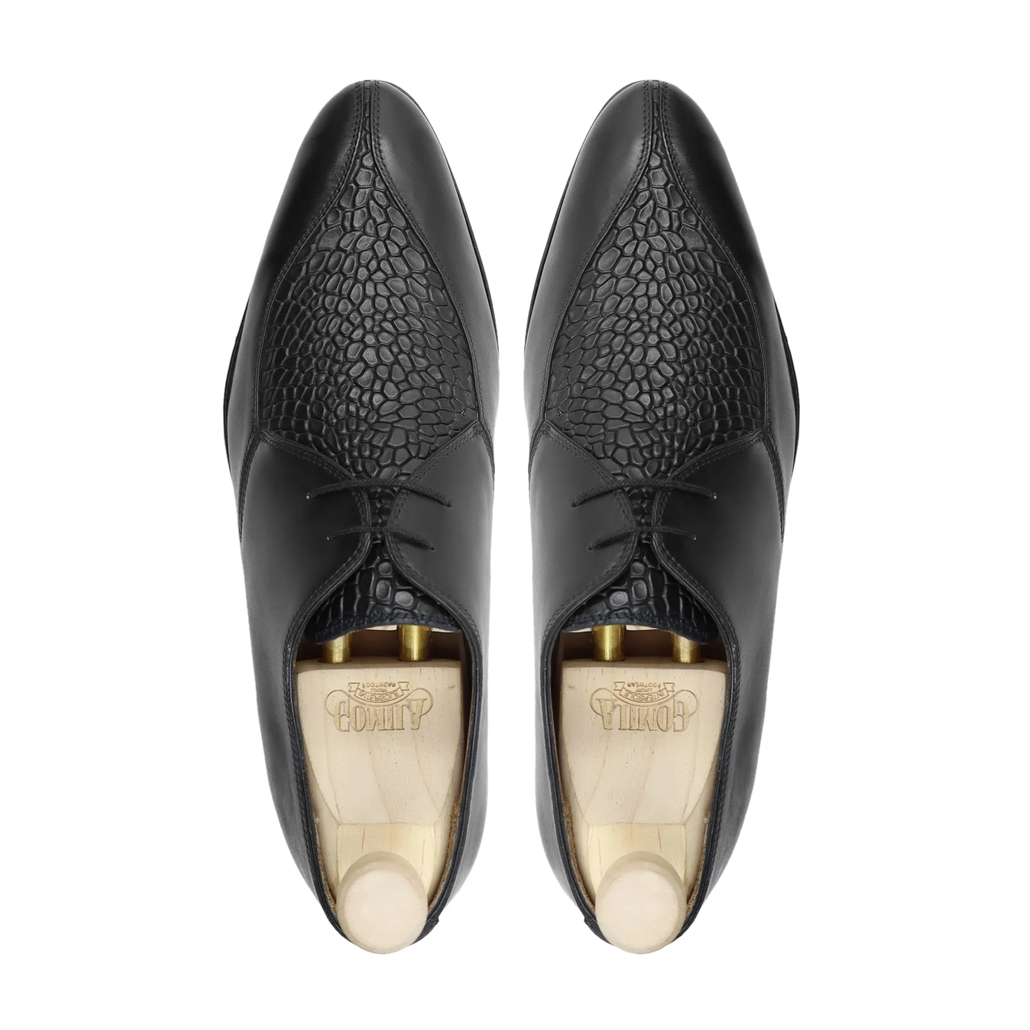 Ibiza - Men's Black Calf and Printed Crocodile Leather Derby Shoe