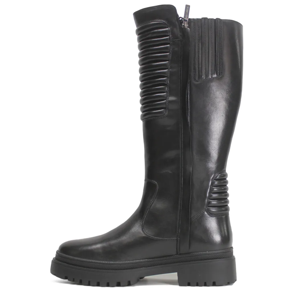 Kamton 13 Inch Full Grain Leather Women's Calf Length Biker Boots