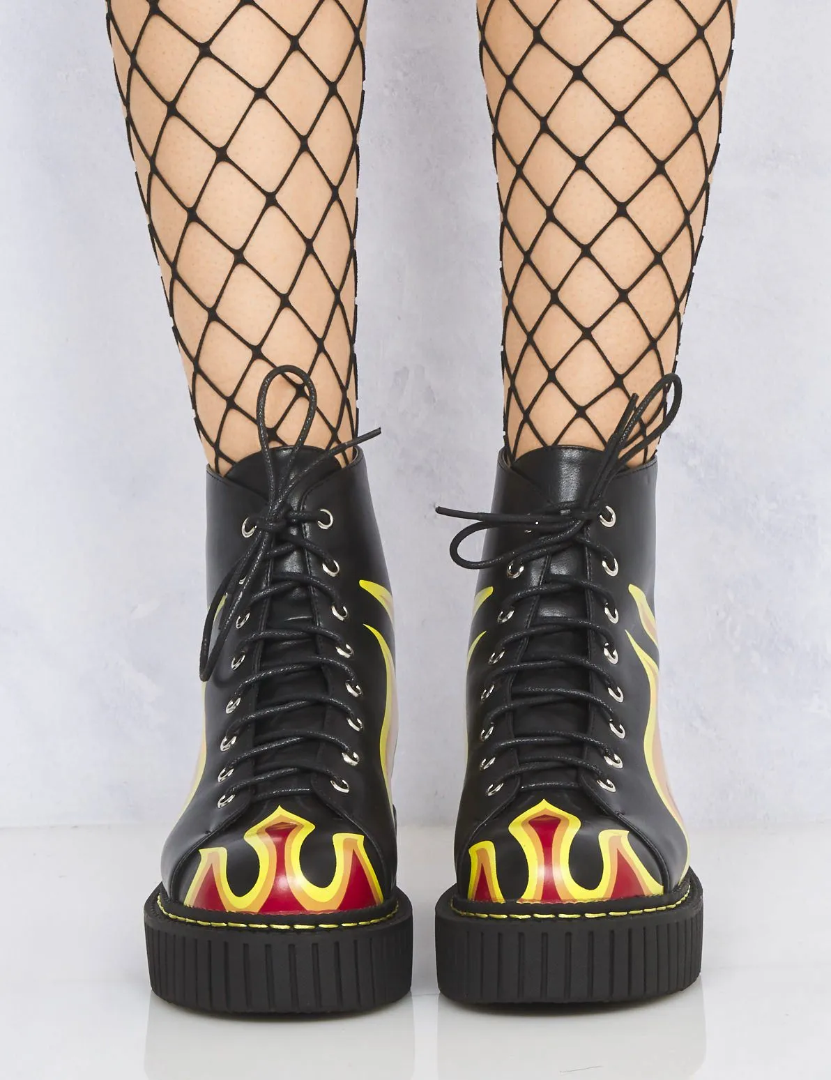 Lamoda Flame Print Lace Up Boots