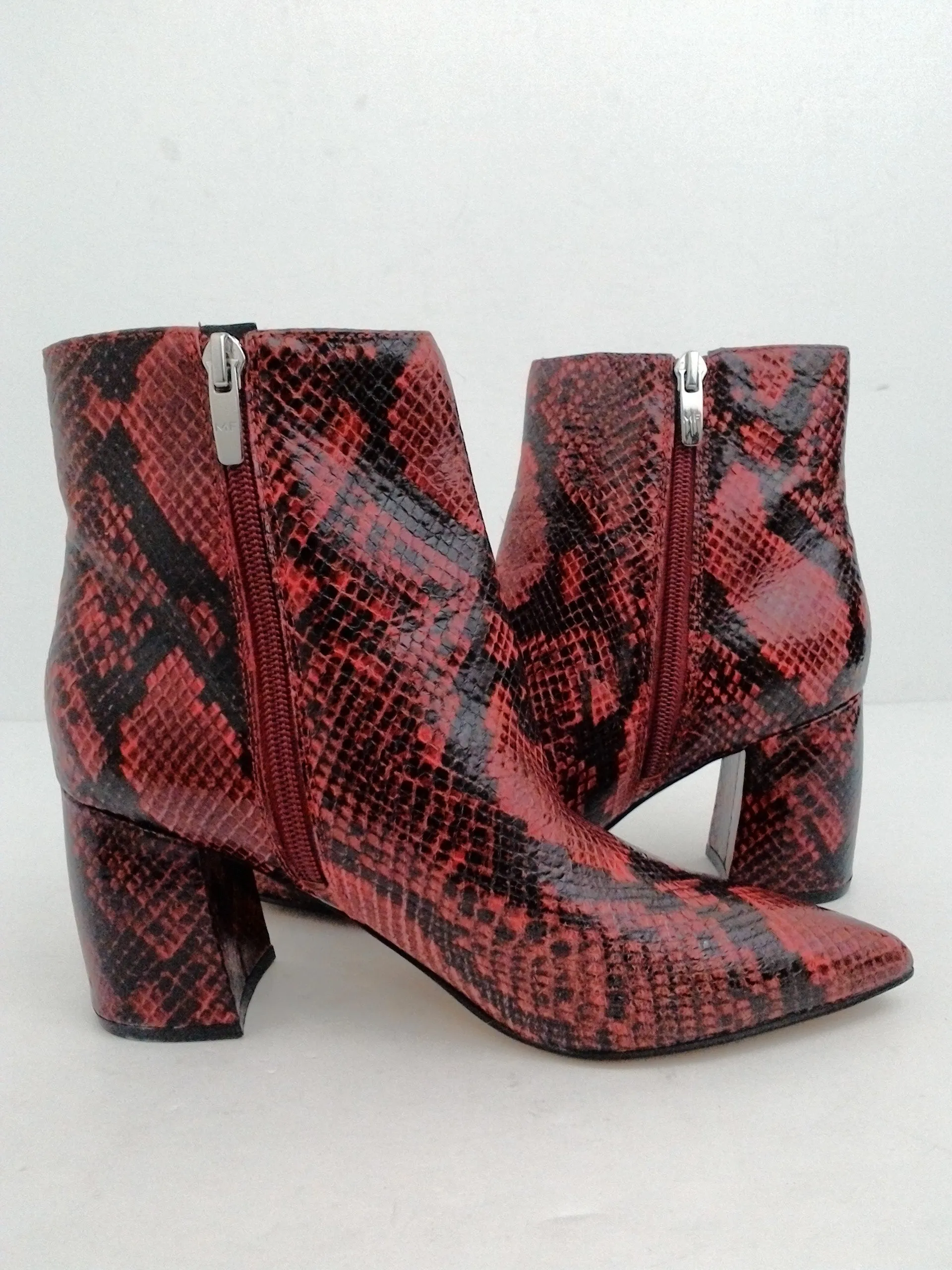 Marc Fisher Women's Red/Black Snake Print Booties Size 7 M