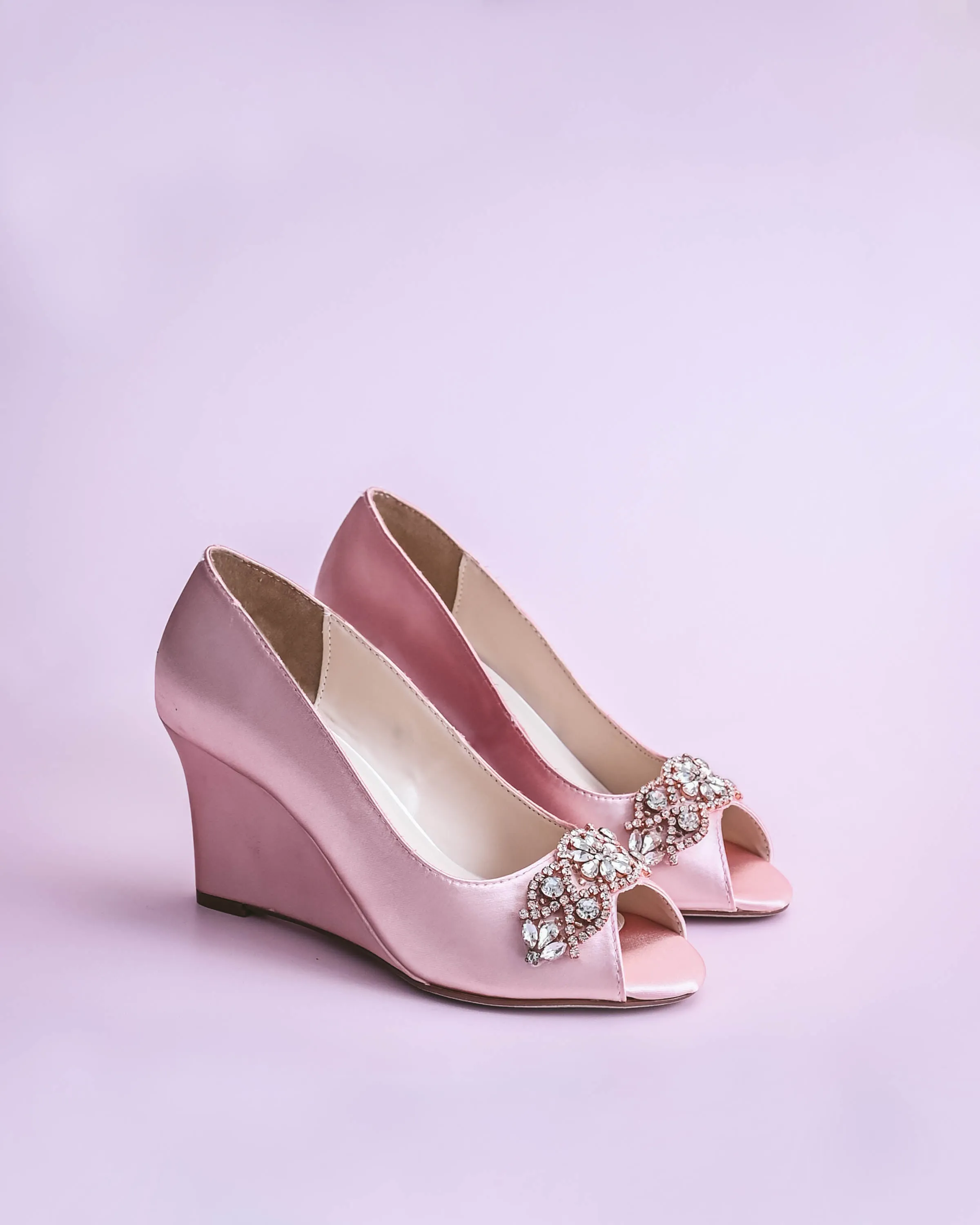 Nicole Blush Bridal Wedges with Rose Gold & Silver Crystal Applique