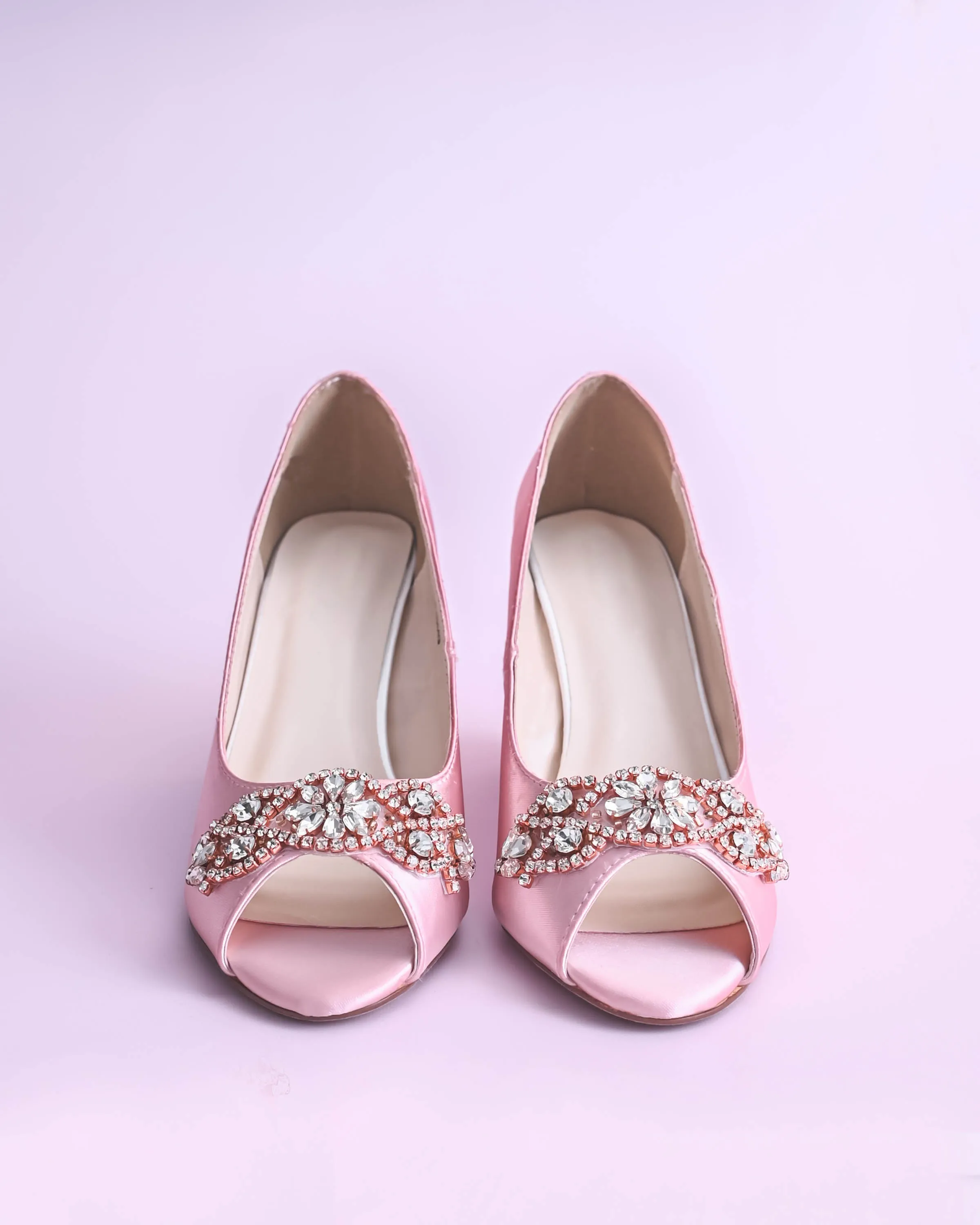 Nicole Blush Bridal Wedges with Rose Gold & Silver Crystal Applique