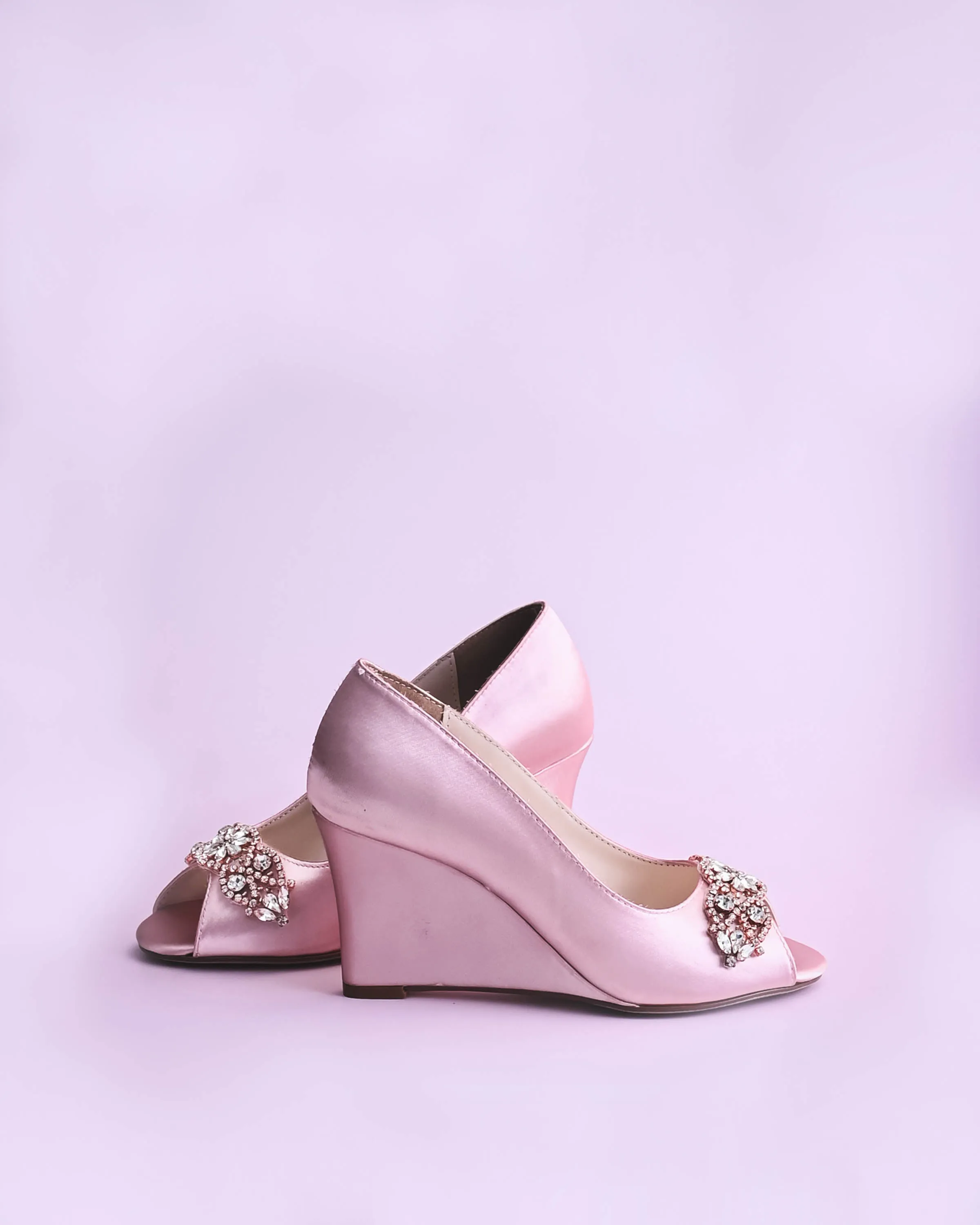 Nicole Blush Bridal Wedges with Rose Gold & Silver Crystal Applique