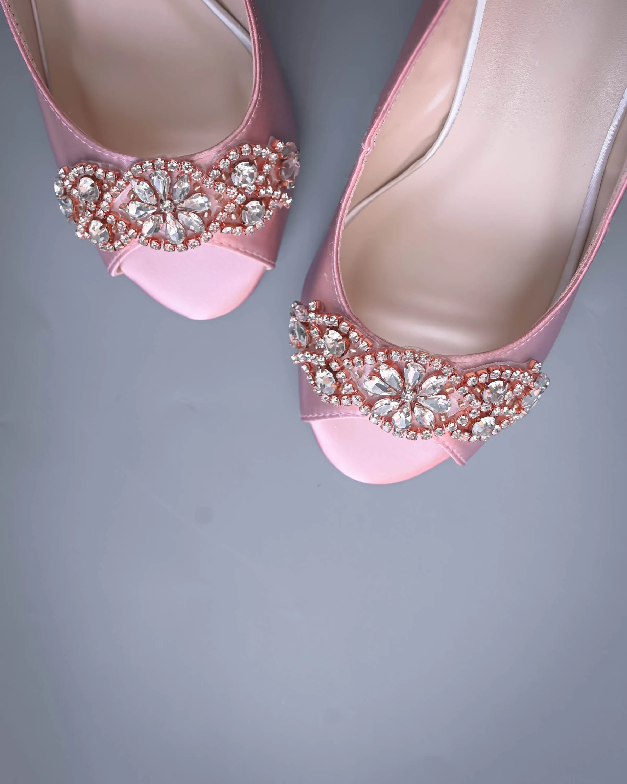 Nicole Blush Bridal Wedges with Rose Gold & Silver Crystal Applique