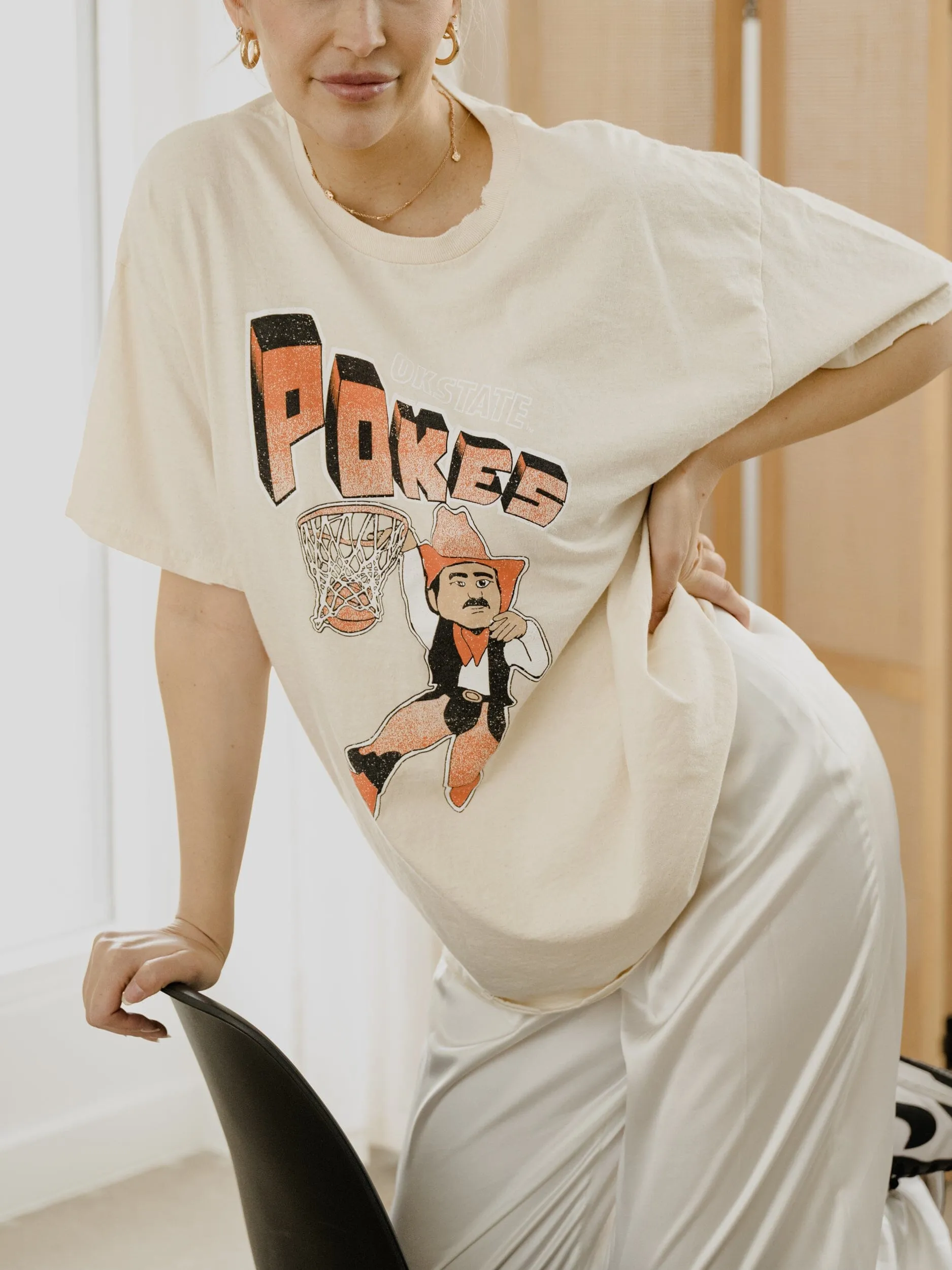 Pokes Basketball Mascot Dunk Off White Thrifted Tee