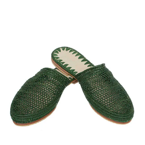 Raffia Slippers Babouche in Khaki