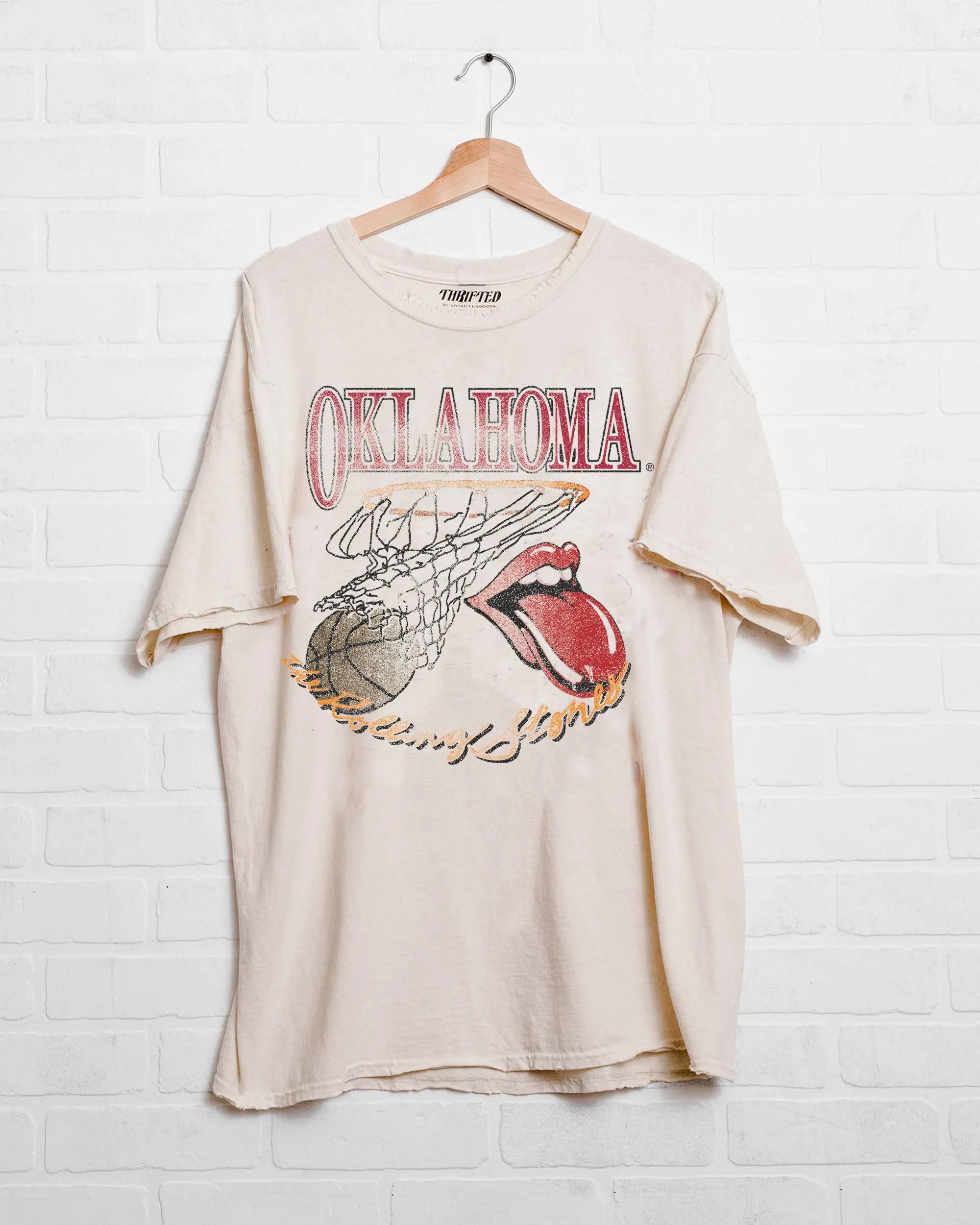 Rolling Stones Sooners Basketball Net Off White Thrifted Tee