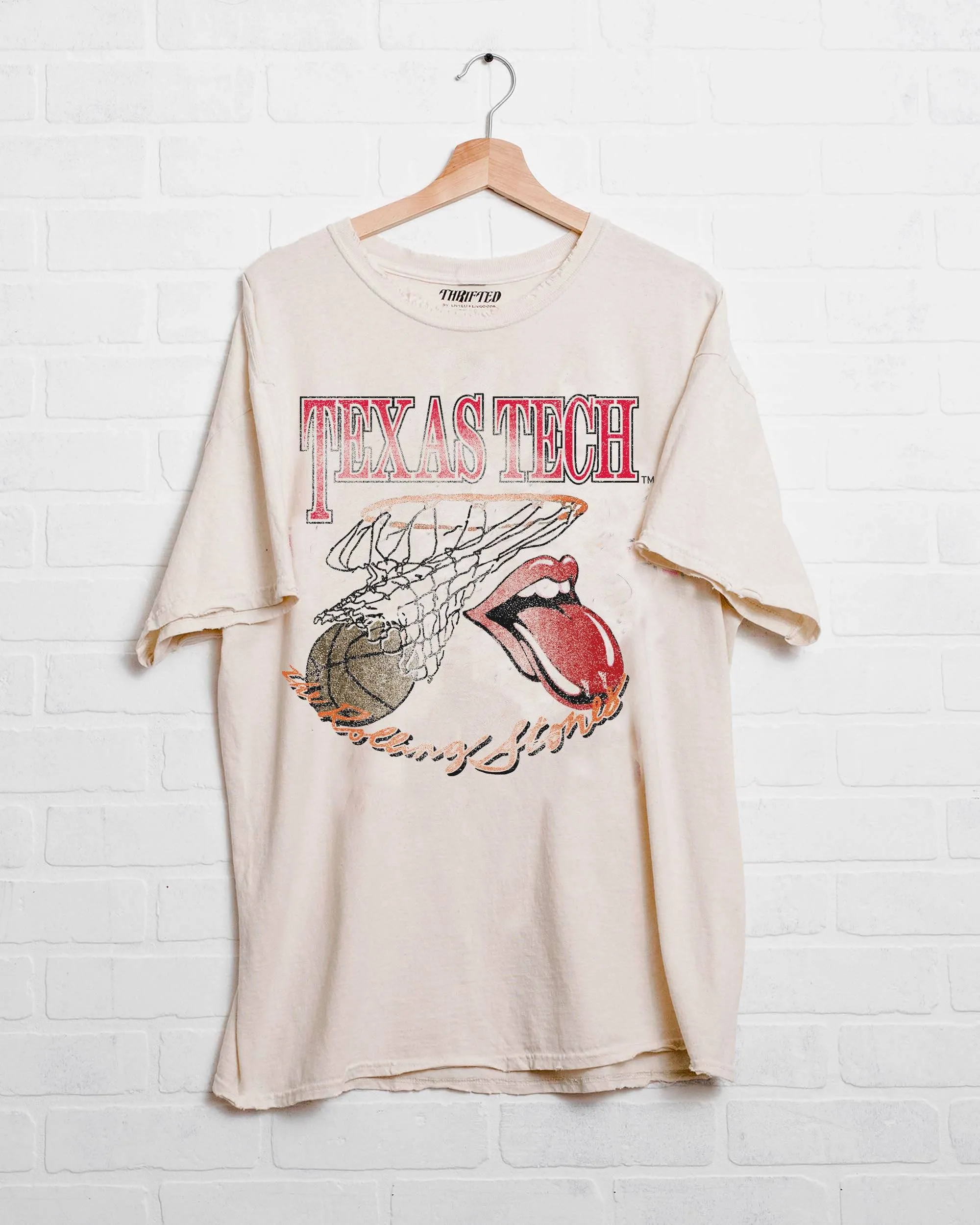 Rolling Stones Texas Tech Basketball Net Off White Thrifted Tee