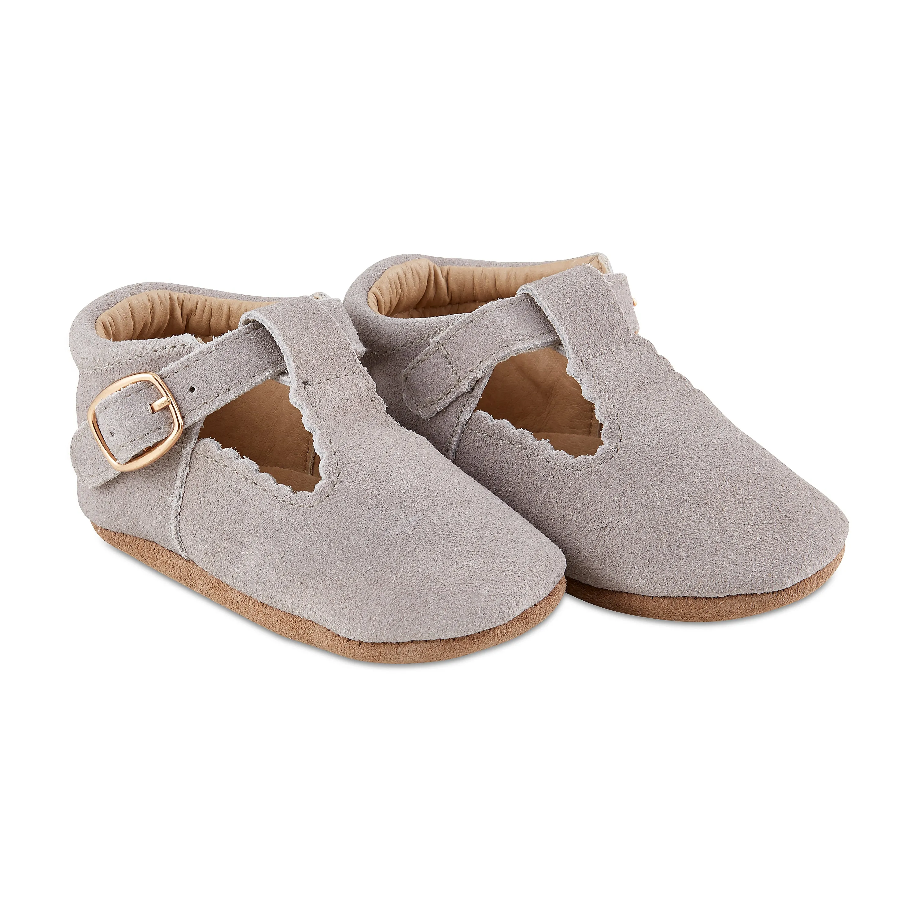 Soft-Sole Leather Mary Jane Moccasins - GREY SUEDE