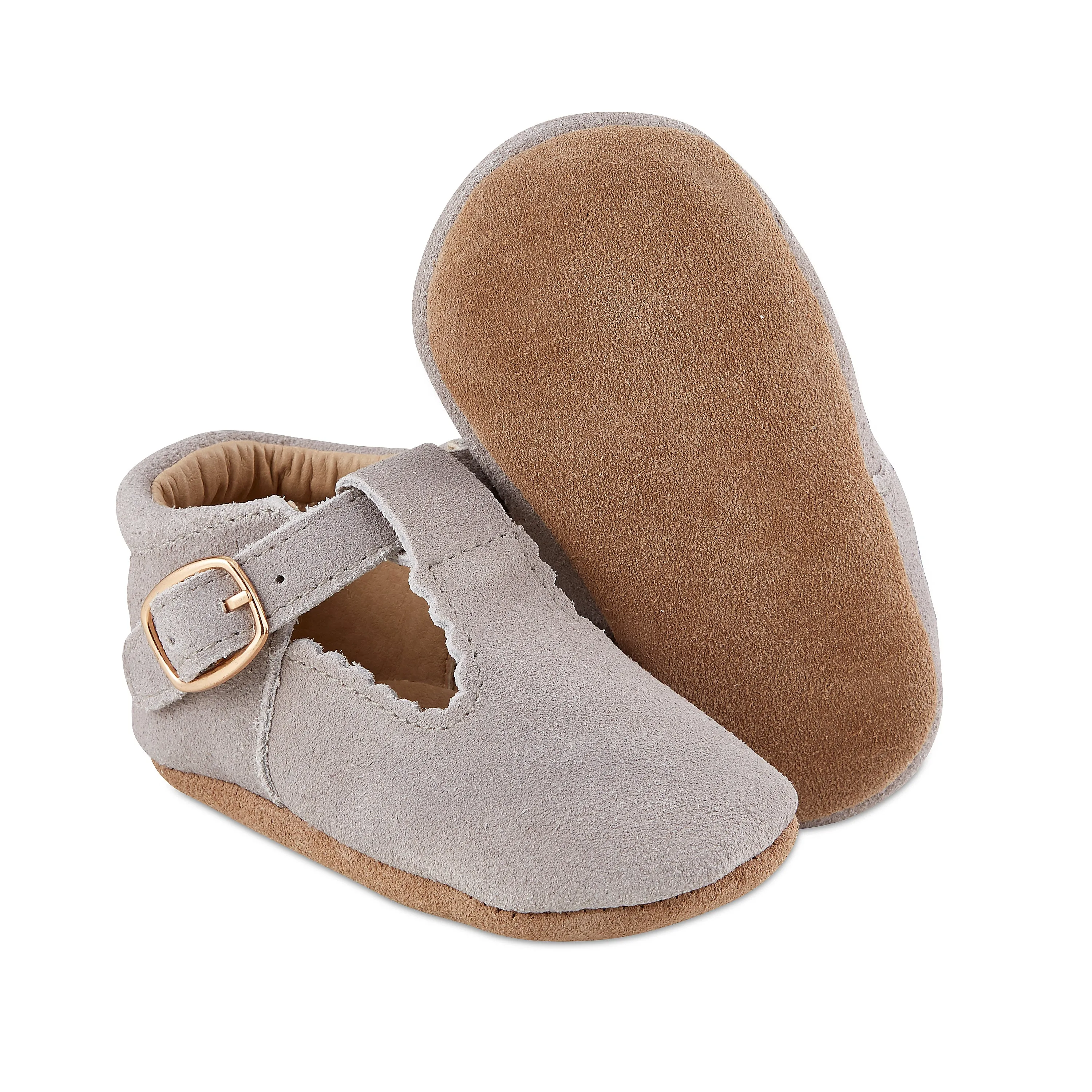 Soft-Sole Leather Mary Jane Moccasins - GREY SUEDE