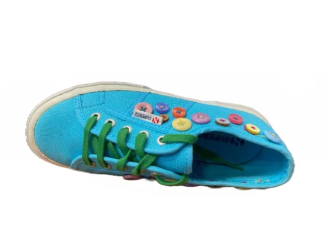 Superga 2750 cotj buttons shoes canvas sneakers with buttons S003730 G24 turquoise buttons