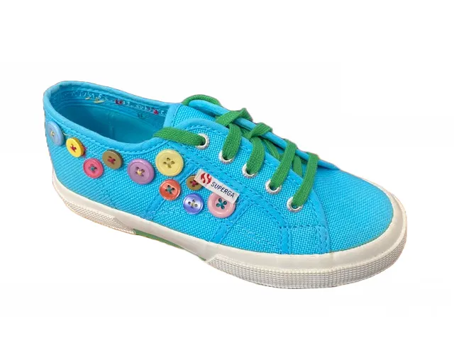 Superga 2750 cotj buttons shoes canvas sneakers with buttons S003730 G24 turquoise buttons