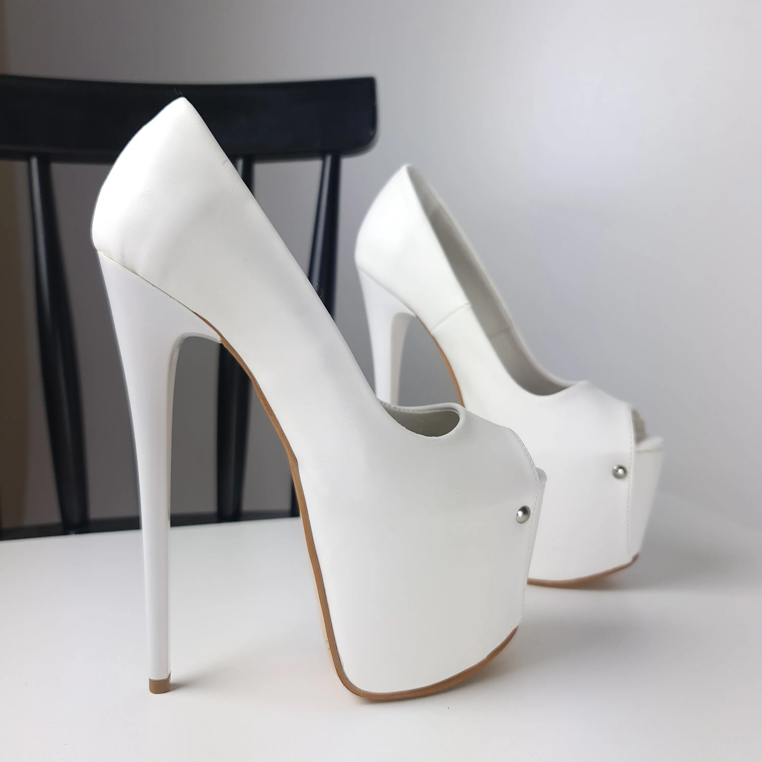 White Matte Open Toe High Heel Pumps