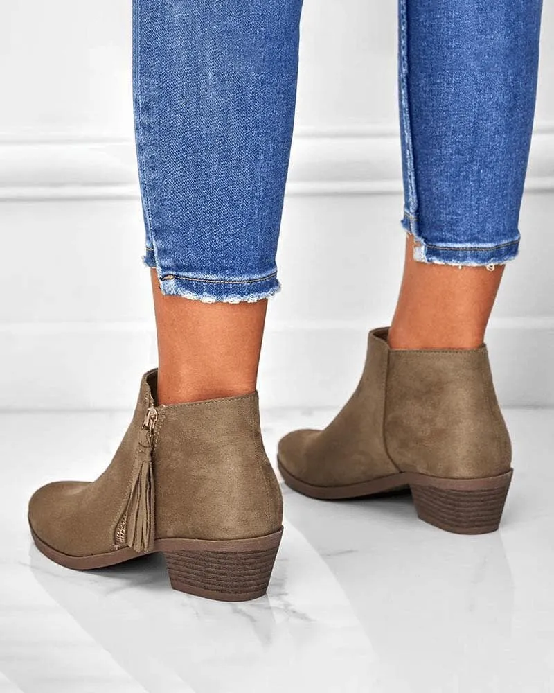 Women's Casual Daily Zipper Tassel Ankle Boots