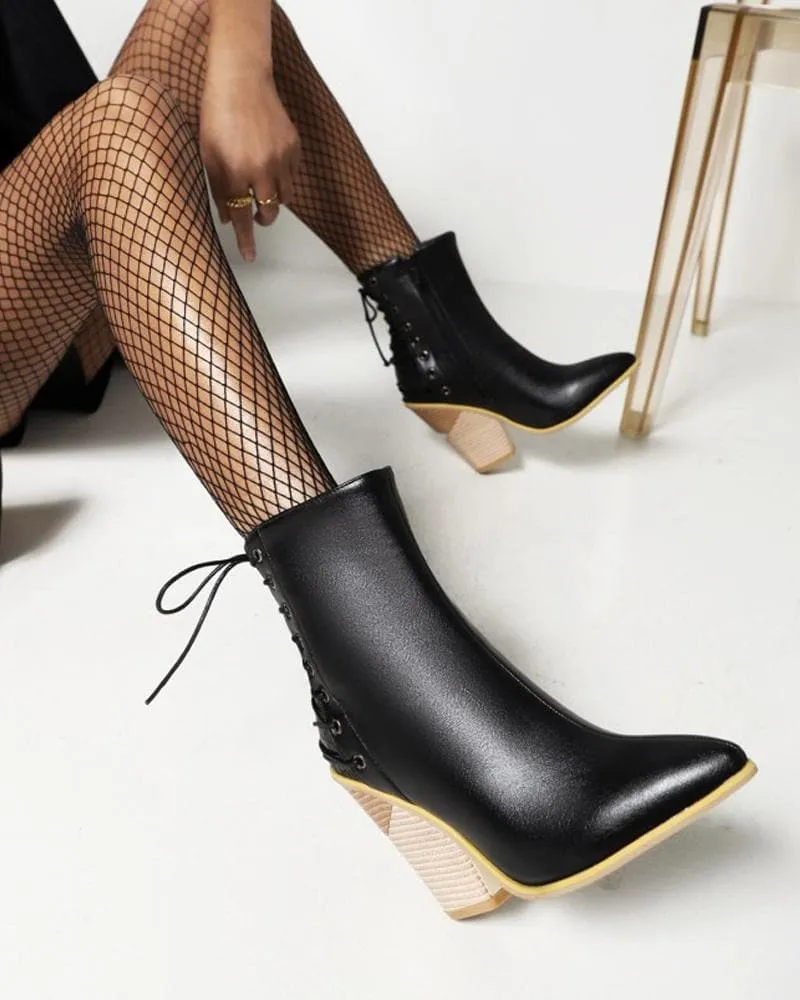 Women's Fashion Color-Blocking Zipper Chunky Heel Boots