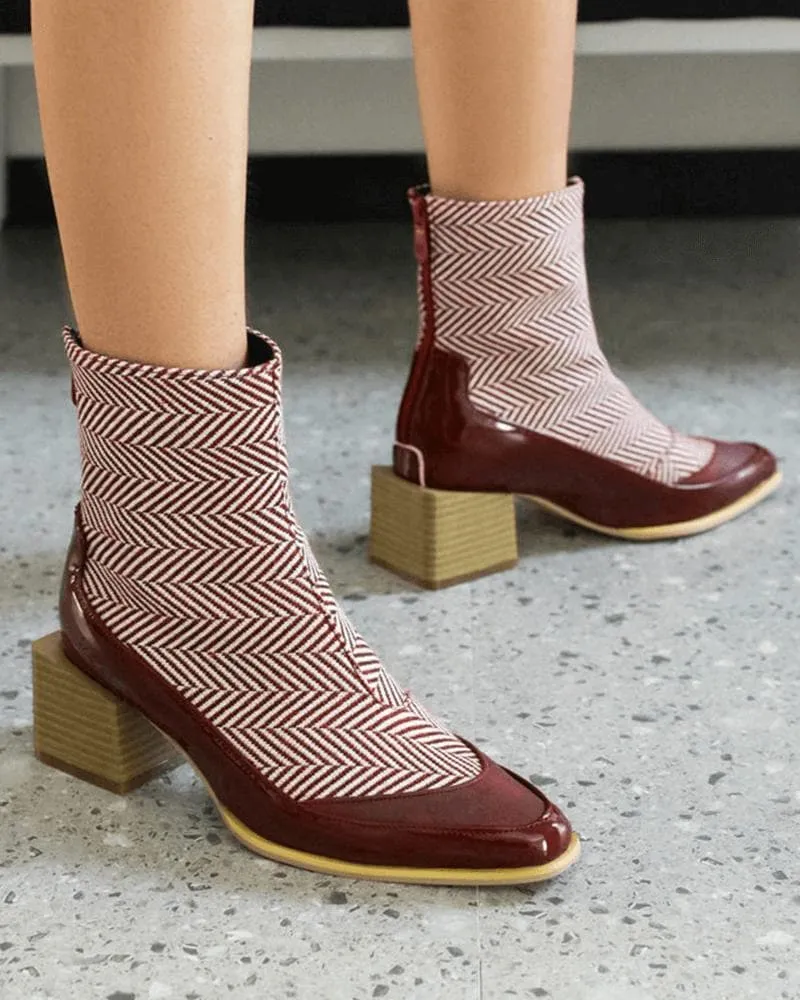 Women's Fashion Web celebrity style Color-Blocking Zipper Boots