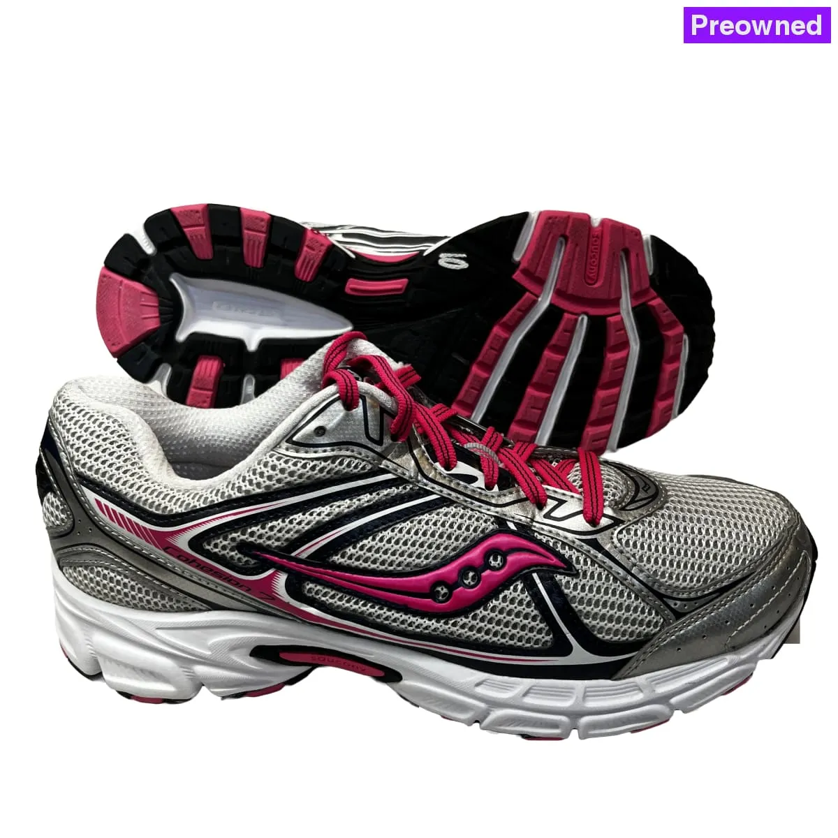 Women's Saucony Cohesion 7 Running Shoe Silver/Pink 10 Wide - Preowned