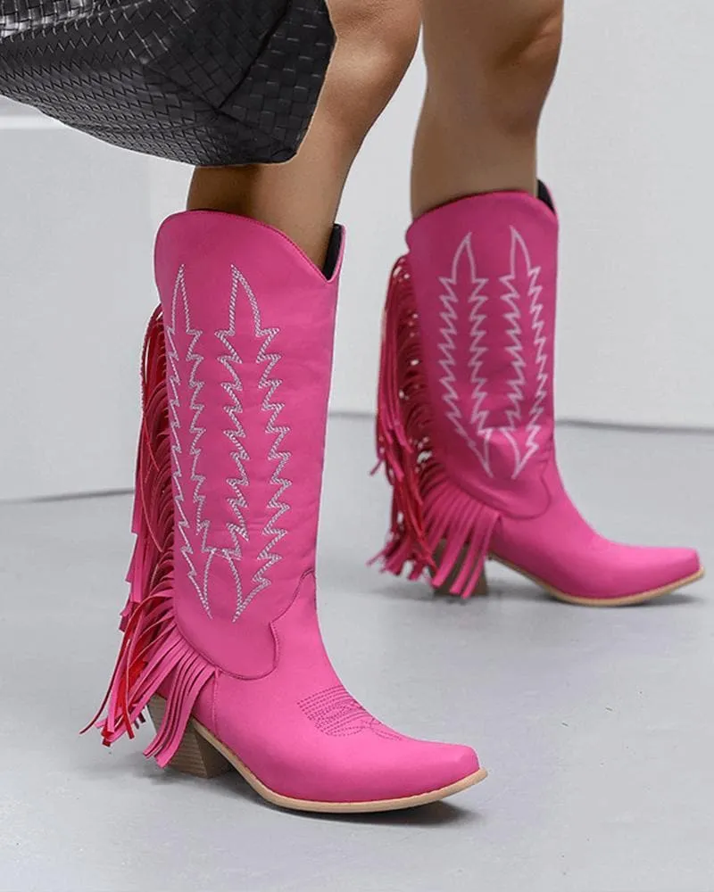 Women's Web celebrity style Embroidery Tassel Boots